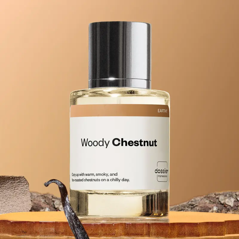 Woody Chestnut, Dossier, Unisex's Perfume, 50ml, Pink Pepper, Orange Blossom, Cloves, Chestnut, Cade Wood, Vanilla, Cedarwood