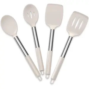 Cooking Utensils Set of 4, Silicone Kitchen Utensils for Non-stick Cookware, Heat Resistant & Non-toxic Slotted Spatula Solid Spoon Turner for Flipping Mixing Serving
