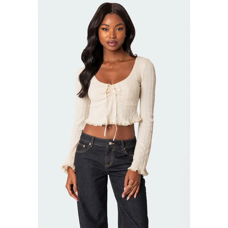 Edikted Women's Lacey Long Sleeve Knit Top - TikTok Shop