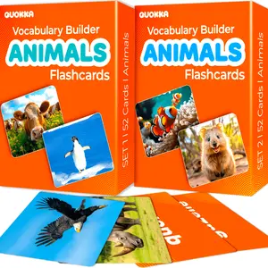 QUOKKA 104-Piece Large Animal Flash Cards Set - Educational Word Cards with Realistic Photos, Duck, Speech Therapy Tool for 5-8 Year Olds to Build Vocabulary
