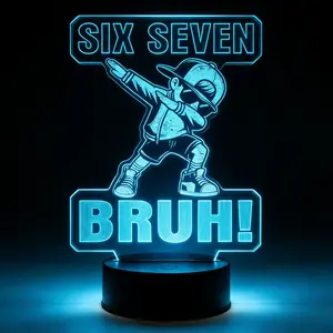 "Six Seven Bruh!" Dabbing 3D Night Light for Kids Bedroom - 16 Color LED Lamp, Cool TikTok Trend Decor