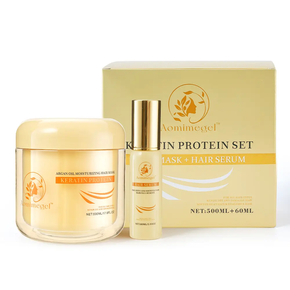 Aomimegel Hair Mask Argan Oil Set Deep Repair Conditioning Collagen Hair Treatment for Dry and Damaged Hair All Hair Types 16.9floz + 2floz