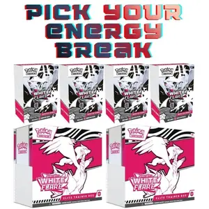 **READ DESCRIPTION** Break 152: (2) White Flare ETB & (4) White Flare Booster Bundles Pick Your Energy Cards Grass Water Fire Electric Fighting Dark Psychic Steel