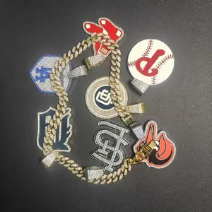 Men Women Hip Hop Cuban Link Necklace with Baseball Pendant Diamond Accents Stylish Unisex Streetwear Accessories