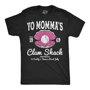 Mens Funny T Shirts Yo Mommas Clam Shack Sarcastic Restaurant Graphic Novelty Tee for Men Mens Funny T Shirts Cool Vintage Fashion T-Shirt Gift Classic Menswear Funny Sarcastic Short Sleeve Novelty Tees for Black - Yo