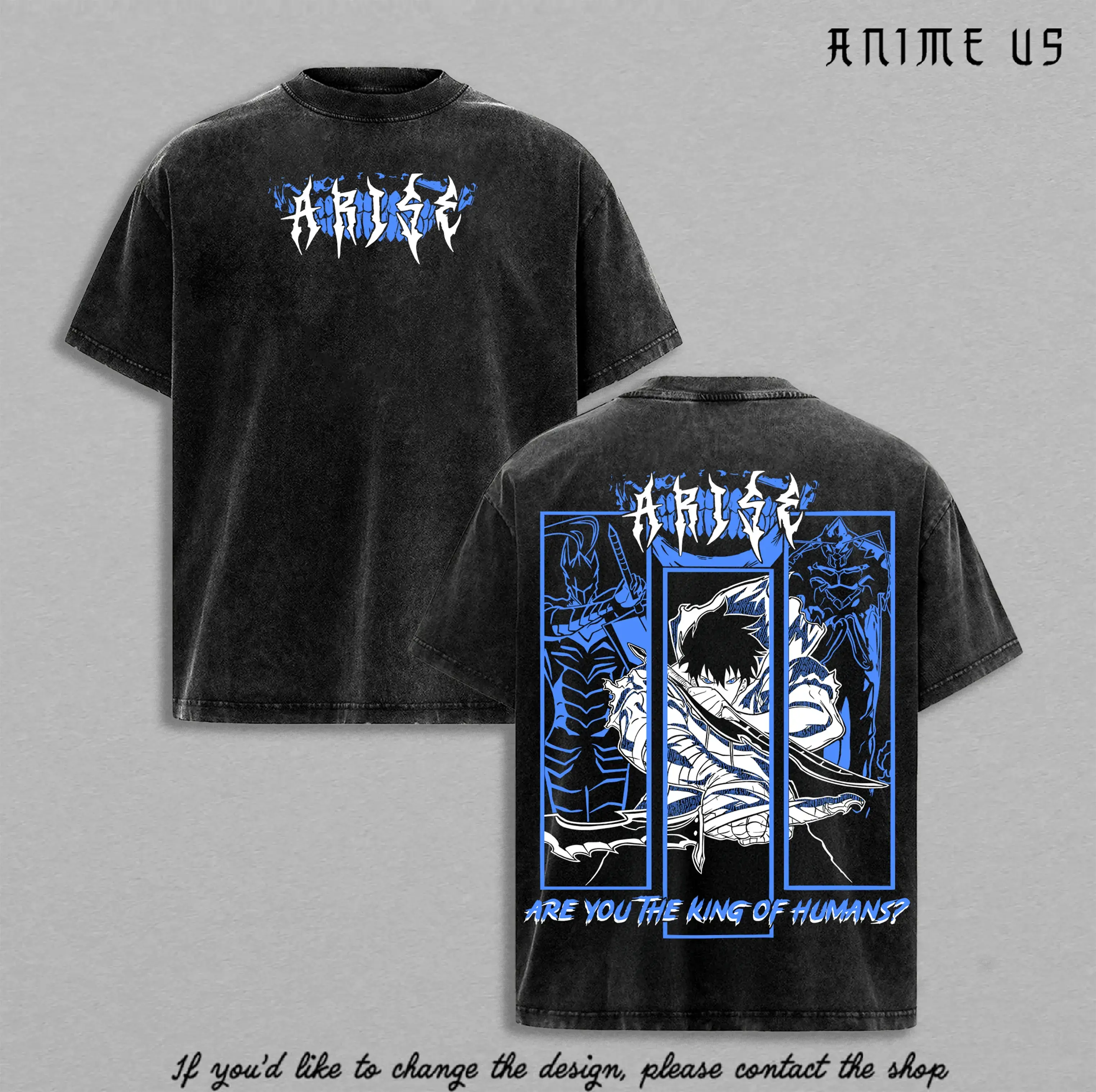 Sung Jin‑Woo Inspired Vintage Washed Graphic T‑Shirt, Solo Leveling Arise Shadow Monarch Oversized Tee, Dark Fantasy Hunter Streetwear With “Are You the King of Humans?” Quote, Casual Fan Gift For Manga Enthusiasts