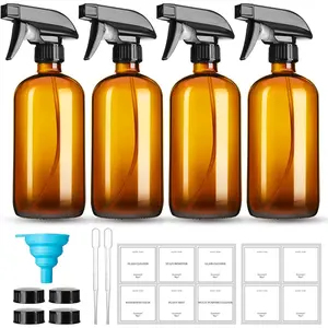 16oz  Glass Spray Bottles,4 Pack Glass Spray Bottles Refillable Empty Bottle with Adjustable Nozzle,Spray Bottle for Cleaning,Essential Oils,Cleaning,Pets,, Hair Mister