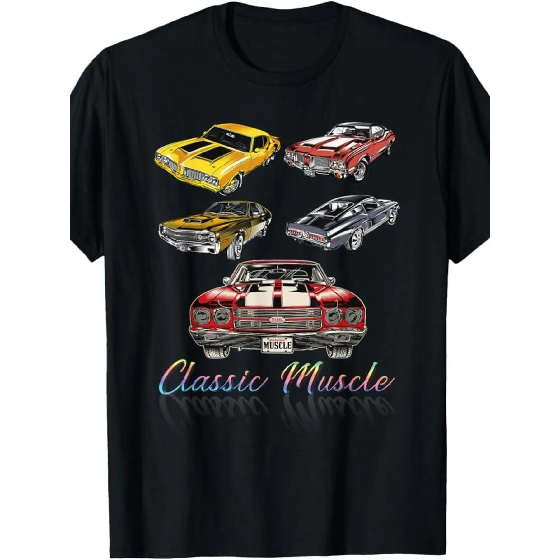 Men's Vintage American Muscle Car Graphic T-Shirt - Breathable and Stretchy Loose Fit 180gsm, Black Retro Classic Muscle Car Print with Classic Muscle Text