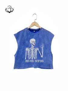 Halloween Street Style Loose-Fit Sleeveless Vest, Skull Hand Gesture Letter Print, All-Season Fashion Top for Parties & Daily Wear