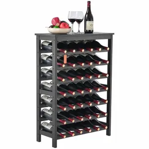 42 Bottle Wine Rack, Bamboo Freestanding Wine Storage - 7 Tier Wine Holder Display Shelf for Kitchen, Bar, Cellar - Black Wood Wine Rack 42 Bottles