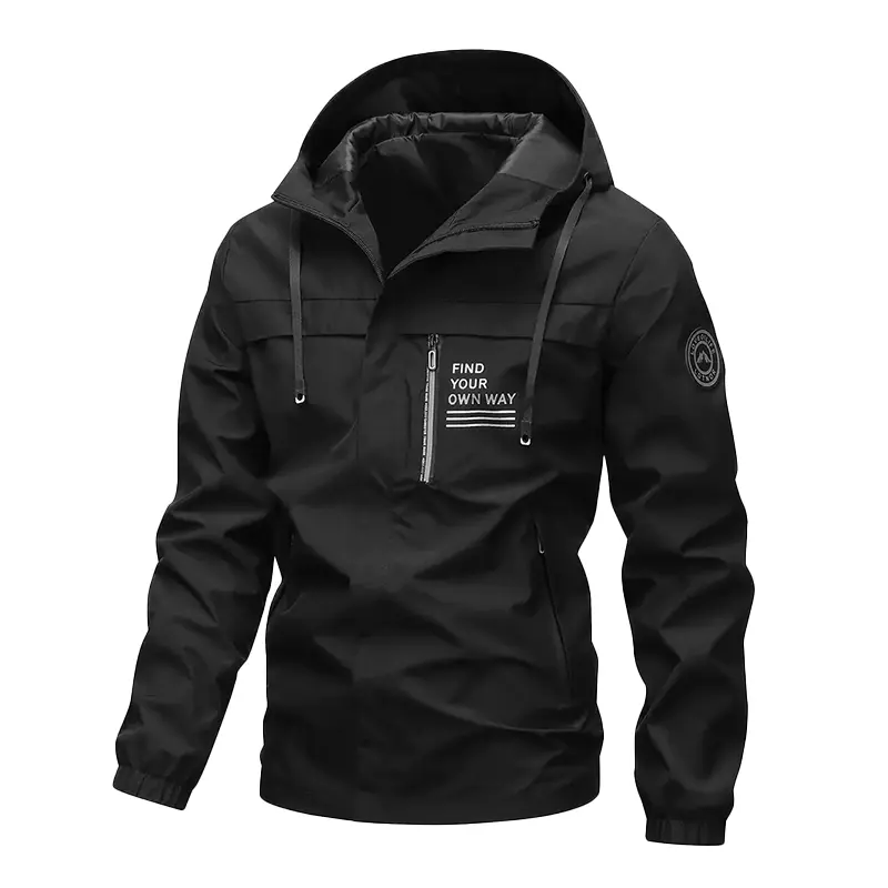 Men's Windproof Hood Softshell Jacket - Zip-Up, Waterproof Membrane, Fleece-Lined, Breathable Polyester Coat with Multiple Pockets for Hiking, Daily Commuting