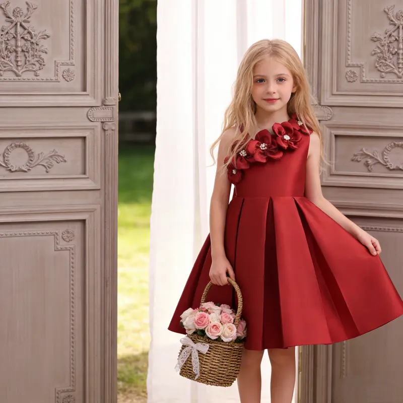 open lace back dress Red Embellished With Floral Gown For Girls 4-5Y (22)