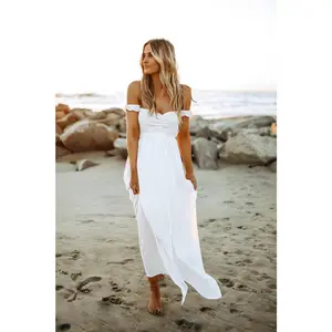 Odella Off Shoulder Dress: Smocked Maxi in Off White
