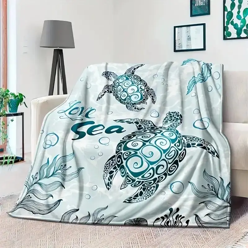 Sea Turtle Print Flannel Cozy Blanket, 1 Count Soft Comfortable Warm Napping Throw, Sleeping Bedding Supplies for Home Office Travel