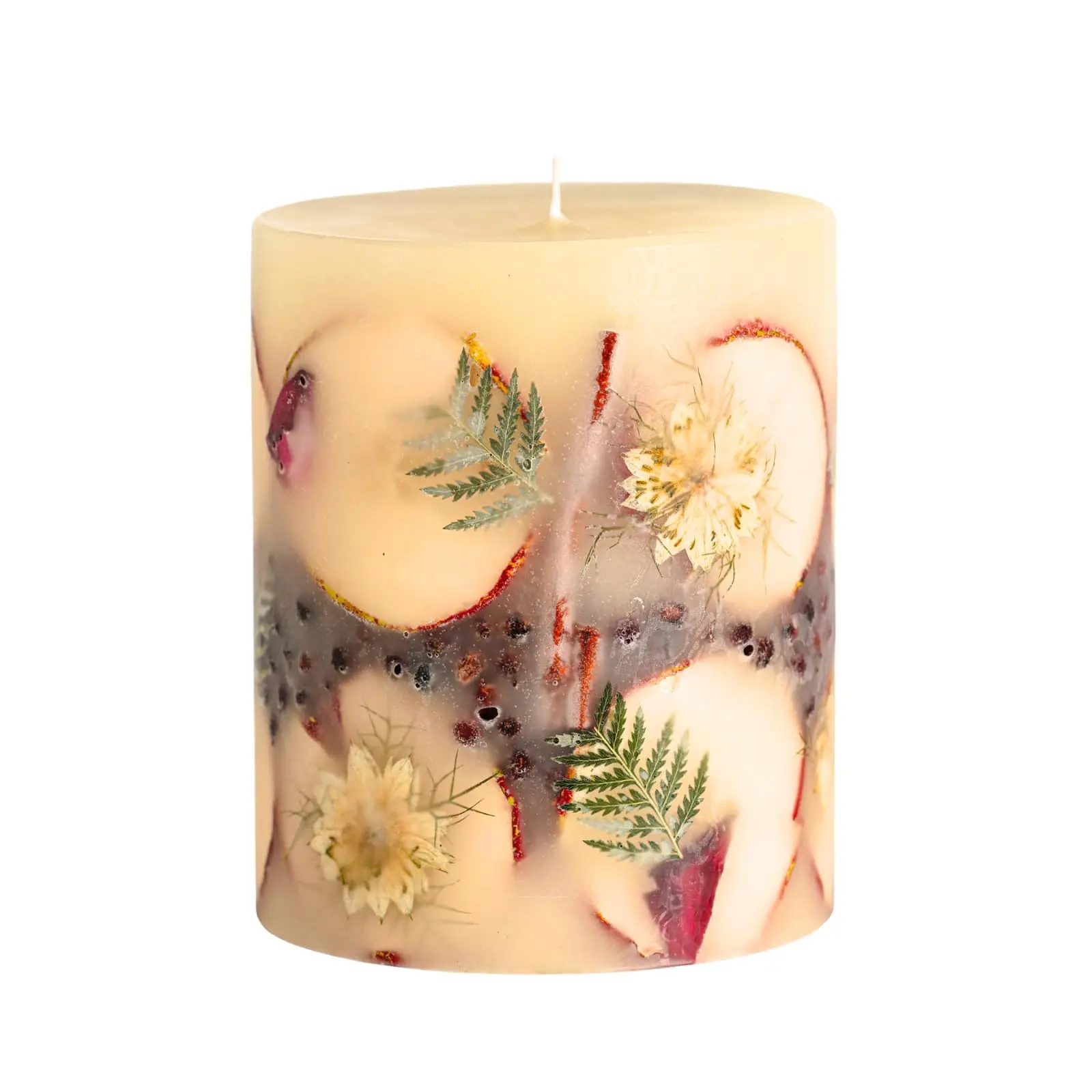 Rosy Rings Small Round Botanical Candle - Spicy Apple 5.5" Burn Time 120 Hours Notes of Cardamom, Cinnamon, Clove, Long Lasting Candles, Candle Gifts