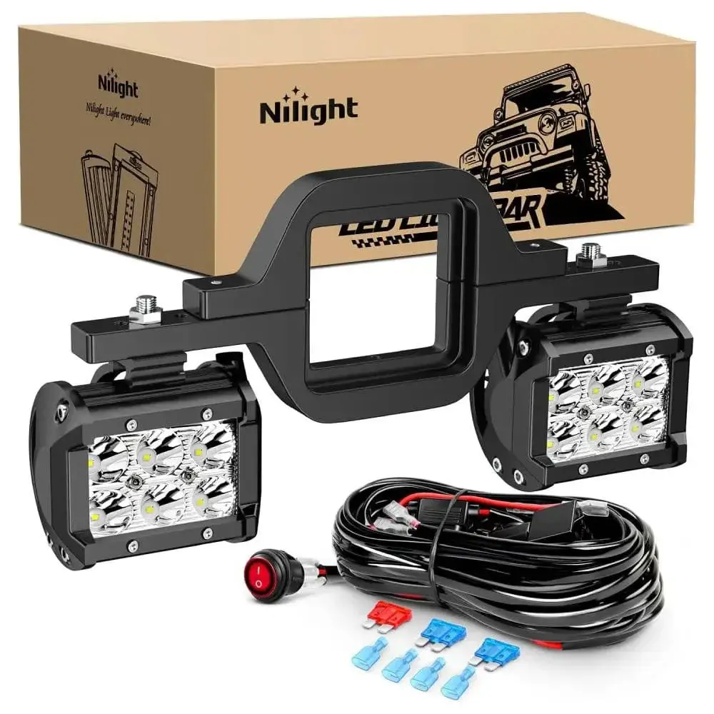 Nilight Tow Lights Kit - 4-Inch 18W Die-Cast Spot LED Pods, 2.5-Inch Tow Hitch Mounting Brackets, 12FT Wire, 3-Pin Switch, Waterproof Automotive LED Work Light
