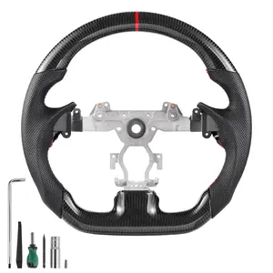 Carbon Fiber D-Shaped Flat-Bottom Steering Wheel, Lightweight Sporty Replacement Accessory for 2007-2013 Infiniti G37, Leather Non-Slip Grip, Precise Stitching, Included Installation Kit, Black
