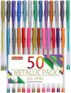 50 Pack Metallic Gel Pens, 25 Metallic Gel Pens Set with 25 Refills Perfect for Adult Coloring Books Doodling Drawing Art Markers