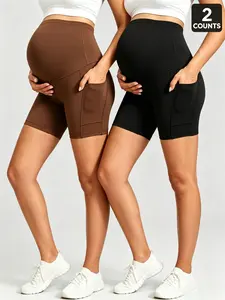 2-piece Maternity Shorts, Pocket Safety Shorts, Summer Three-quarter Pants, Maternity Wear, Sports Running Fitness Yoga Pants, Casual Leggings