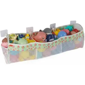Bath Toy Storage Organizer 3 Compartments Bath Toy Holder Large Capacity & Quick-Drying Mesh for Bathtub and Shower Strong sticky Hooks for Easy Access