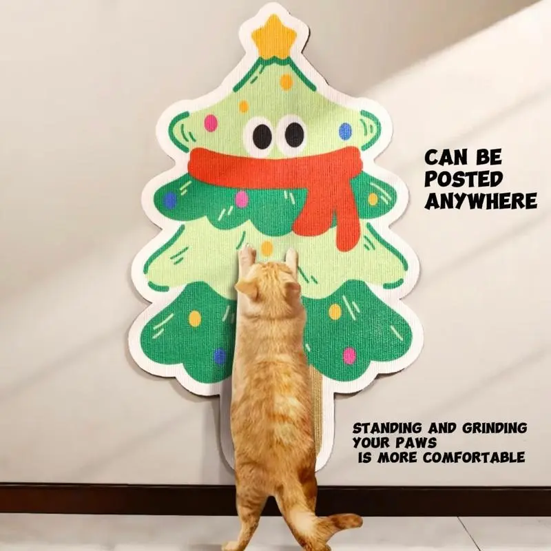 Patterned Wall-Mounted Cat Scratcher Christmas Tree-Shaped Cat Claw Sharpener Durable Scratch-Resistant Scratching Tree Perfect Christmas Gift for Your Cat