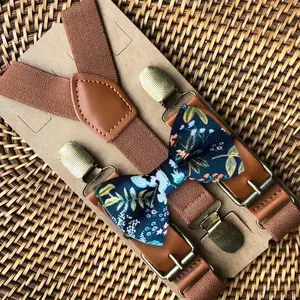 Navy Rifle Paper Co Bow Tie & Cognac Buckle Suspenders