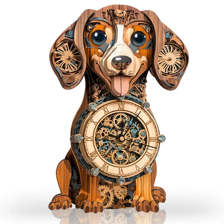 Dachshund DIY Wooden Clock 3D Puzzle Kit, Woodbests Crafting Toy for Hobby Enthusiasts