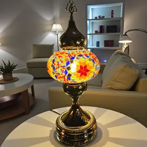 Handmade Turkish Mosaic Table Lamp - Platinum Nickel Brass Multicolor Mosaic Star Table Lamp