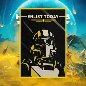 HellDivers 2 Video Game Enlist Today Inspiring Propaganda Poster - Matte Vertical Posters - Black & Yellow - No Frame