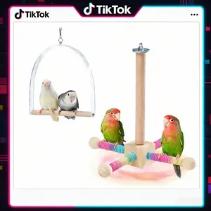 【2026 Pro】9" Silent 360° Spin Bird Perch for Parrots Parakeets & More Natural White Pine Wood Rotating Perches with Cotton Rope Textured for Improved Grip