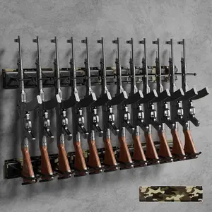 12-Slot Gun Rack for Wall Adjustable Indoor Gun Racks with Lock Heavy Duty Steel Shotguns Rifles Rack for Home Garage Door Behind, Green