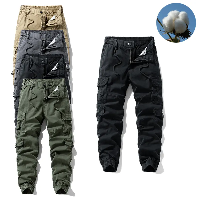 1 Pack Mens Stretch Cotton Jogger Cargo Pants Multi Side Cargo Pockets Elastic Waistband Vintage Washed Daily Outdoor Pants comfortable aesthetic work fatigue men zipper durable wear autumn military streetwear activity breathable all-season gent unique