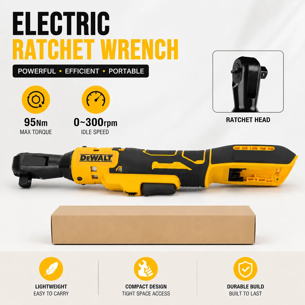 DEWALT DCF512 20V Brushless Cordless 1/2-Inch Ratchet Wrench, 95Nm High Torque Bare Tool, No Battery Included, for Auto Mechanical Repair