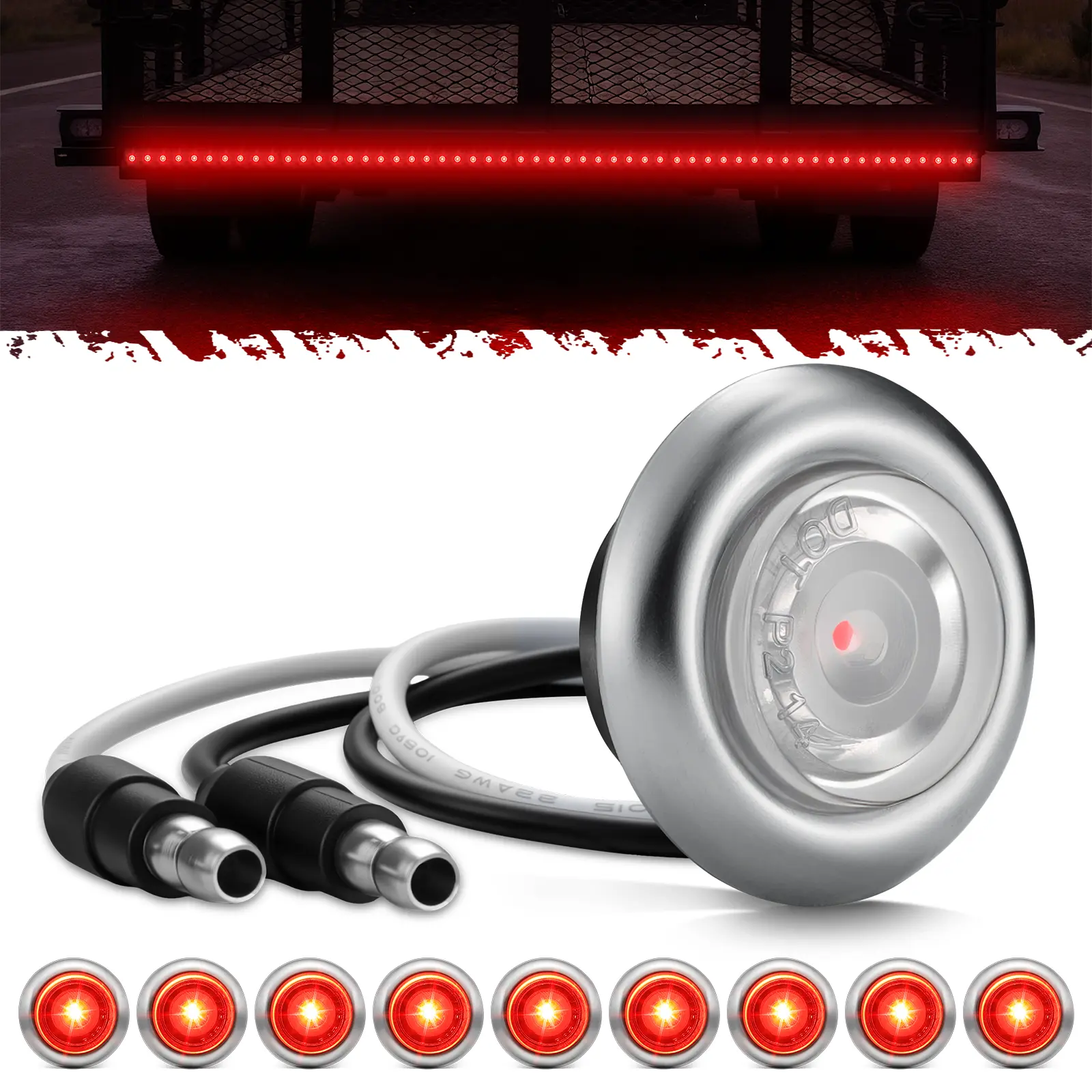 Partsam 10Pcs 3/4" Mini LED Marker Light Red Auxiliary Light Side Marker Clearance Light Indicators with Bullet Plug for Trailer Truck Pickup Camper RV