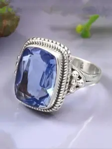 Vintage Charm Blue Cubic Zirconium Ring - Silver Birthday Stone Ring - Wedding and Engagement Promise Ring - Birthday and Valentine's Day Gift Mother's Day, Anniversary Gift