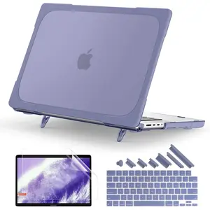 Batianda Compatible with New MacBook 14 inch Case 2024 M4 2023 2021 Release M3 M2/Max Chip, Protective Plastic Hard Shell with Fold Kickstand  Keyboard Cover, Lavender Grey