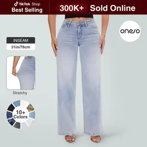 Magic ONESO Mid-low Rise Baggy Jeans Stretchy Wide Leg for Women Distressed Pants Womenswear Bottom 8001 Lady Basic Minimalist Comfortable Denim Tummy Control Curve Hugging Plus Size Regular Size BBL