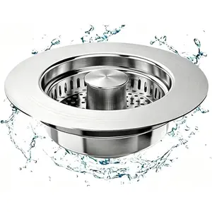 304 Stainless Steel 3-in-1 Pop-Up Kitchen Sink Drain Stopper with Silicone Seal Ring and Filter, Fits 3.5 in Standard Sink Drains