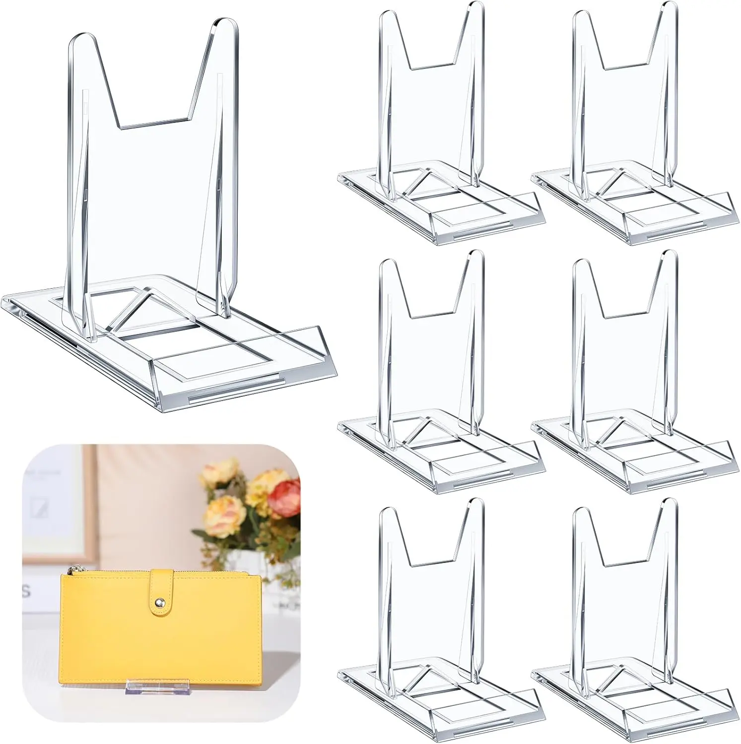 6 Packs Clear Acrylic Purse Display Stand Wallet Handbag | Adjustable Holder for Bags Jewelry Handbag Organizer, Party Weddings Home Decoration Birthdays Display Shelf
