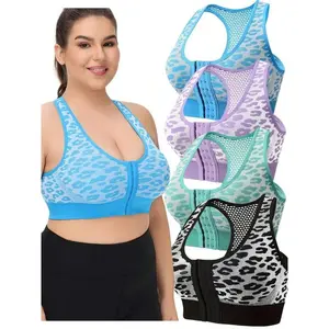 4 pack Plus Size Breathable Mesh Sports Bra with Front Closure - Seamless, Full Coverage, Racerback Design underwear Bralettes for Yoga, Running & Gym - Purple, Removable Pads  Sporty Style Sportswear activewear xl-6xl big size Tank tops Women's Lingerie