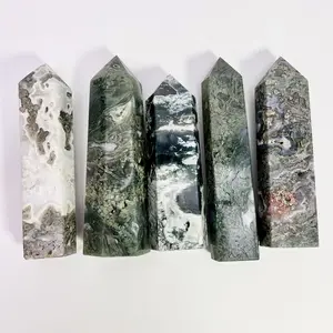 6" Moss Agate Pointed Towers in Medium Size Healing Crystal Stone Home Decoration Reiki Energy Therapy
