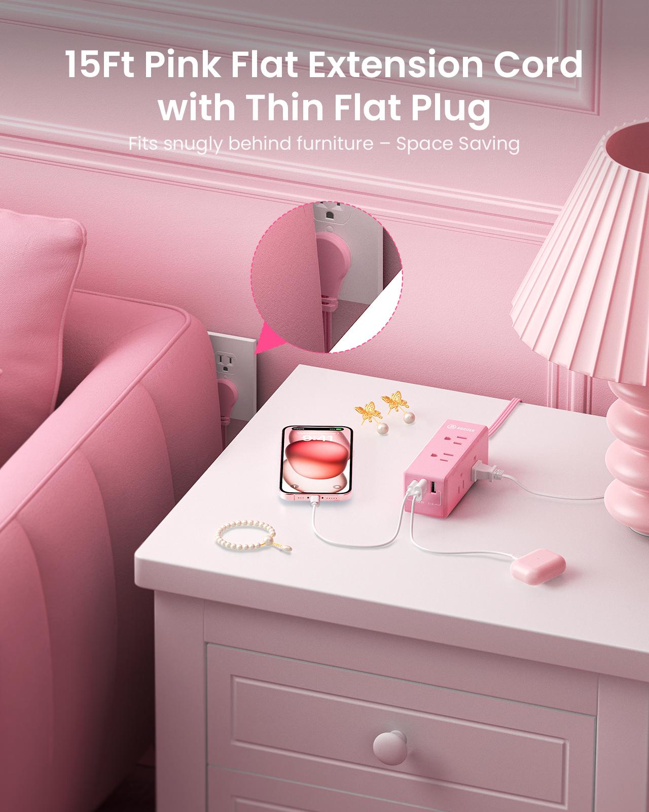 HONIZER Flat Plug Power Strip Surge Protector with 6 Outlets & 3 USB Ports (1 USB-C), 10FT/15FT Extension Cord for Home, Office, Desk, Dorm Room