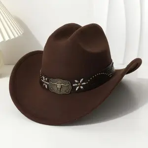 1 pc Western Cowboy Hat with Embossed Bull Headband, 100% Polyester Lightweight Woven Cap for Outdoor Activities, Hand Washable — No Feathers, Vintage Fishbone Cowboy Accessories