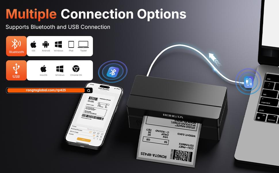 RONGTA Portable Handheld Thermal Label Printer, 4"x6" Shipping Label Included for Shipping Needs, Shipping Label Printer