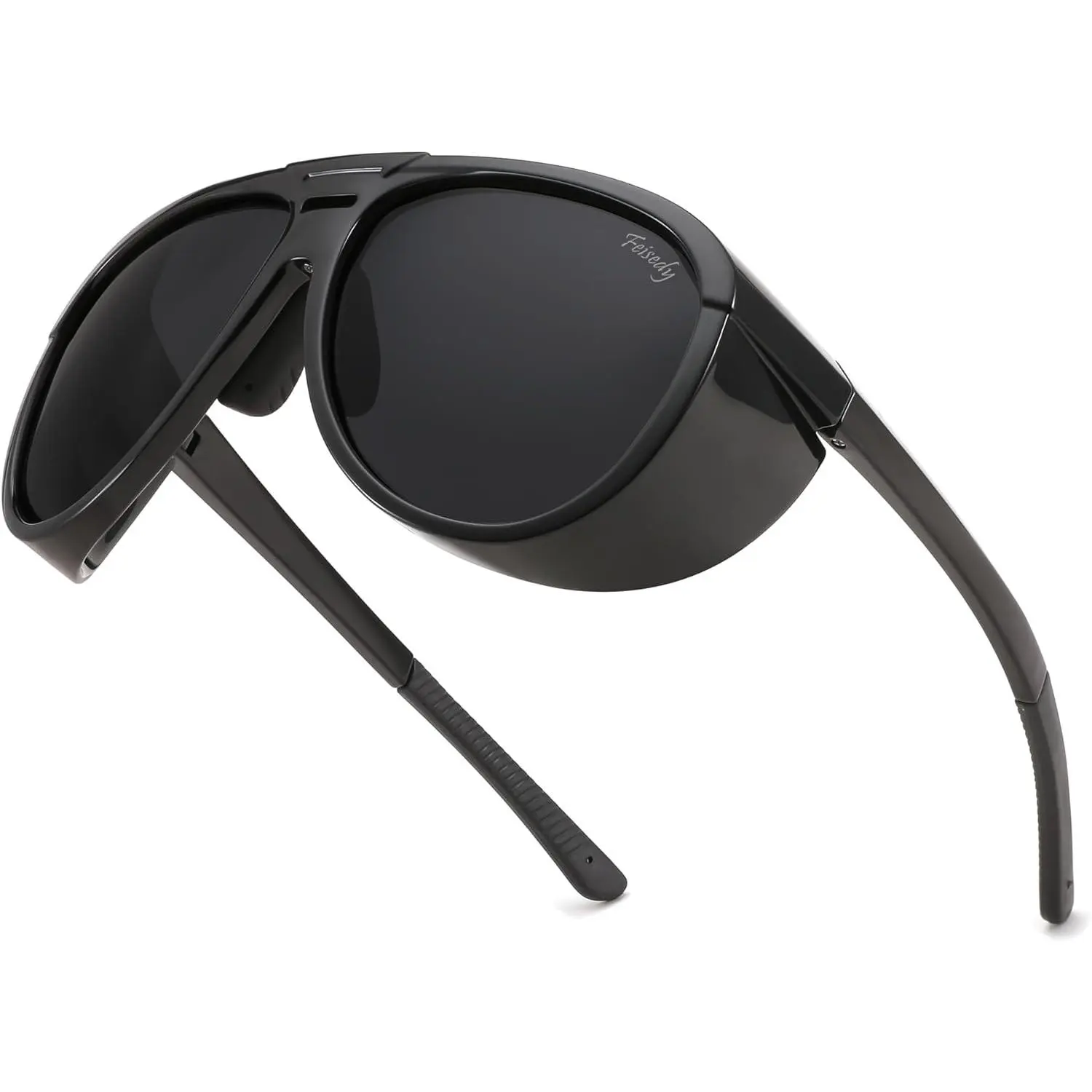 EyeconicFinds Polarized Aviator Sunglasses Men Women Oversized Round Steampunk Sunglasses Side Shield Goggles B0095