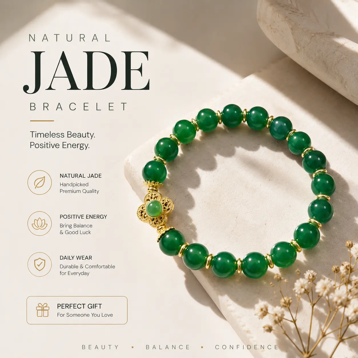 Green agate bracelet - symbolizing health and wealth. Bracelet as a gift, fashionable, artificial bracelet.
