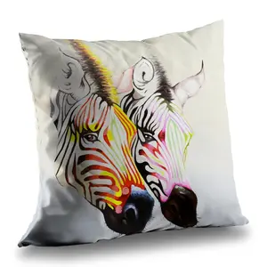 360 stand Poly Twill Throw Pillow - 14x14 in, Colorful Zebra Print, Animal Theme, Contemporary Look, Soft Texture, Twill Weave, Bedroom Textile Furnishings, Bedroom Use