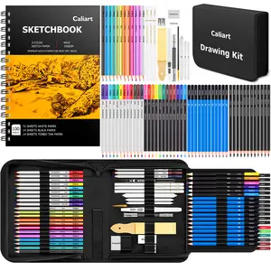 Caliart Official 176 PCS Art Supplies Drawing & Sketching Kit with 100-Sheet 3-Color Sketchbook, Graphite, Colored, Charcoal, Watercolor & Metallic Pencils, Erasers, Complete Pencil Art Set, Back to School Gift for Adults, Teens & Kids