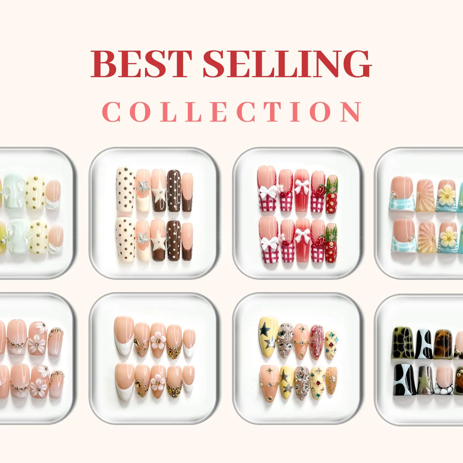 CuraTique | Best Seller Collections 10PCS Handmade Press On Nails REUSABLE 3D Gel spring/summer 2026/ Prom
