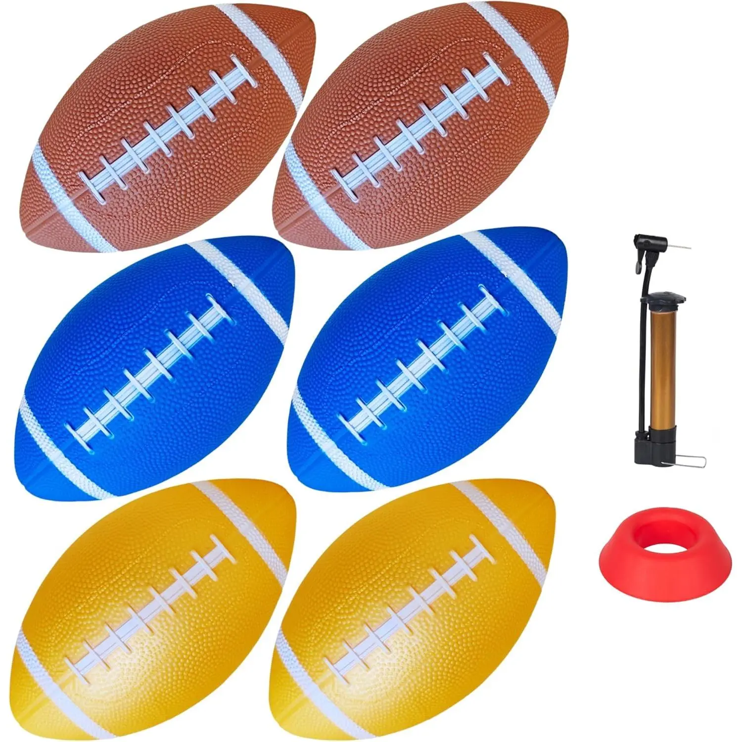 6 Pack 9" Mini Inflatable Rubber Footballs Party Favors, Small Footballs, Peewee Size Footballs for Kids, Junior Outdoor and Indoor Games - Sports Balls Playground Ball with Pump and Kicking Tee